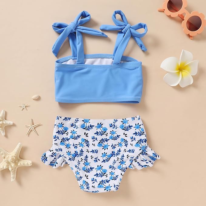 YOUNGER TREE Toddler Girls Two Pieces Swimsuit Color Block Stripe Swimwear Summer Beach Bathing Suit 18M-5T