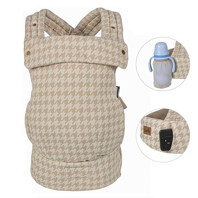 Baby Carrier for Newborns to Toddlers, 2025 Upgraded Houndstooth Adjustable Soft Cotton Linen Carrier, 4-in -1 Lightweight Front and Back Ergonomic Baby Holder Carrier