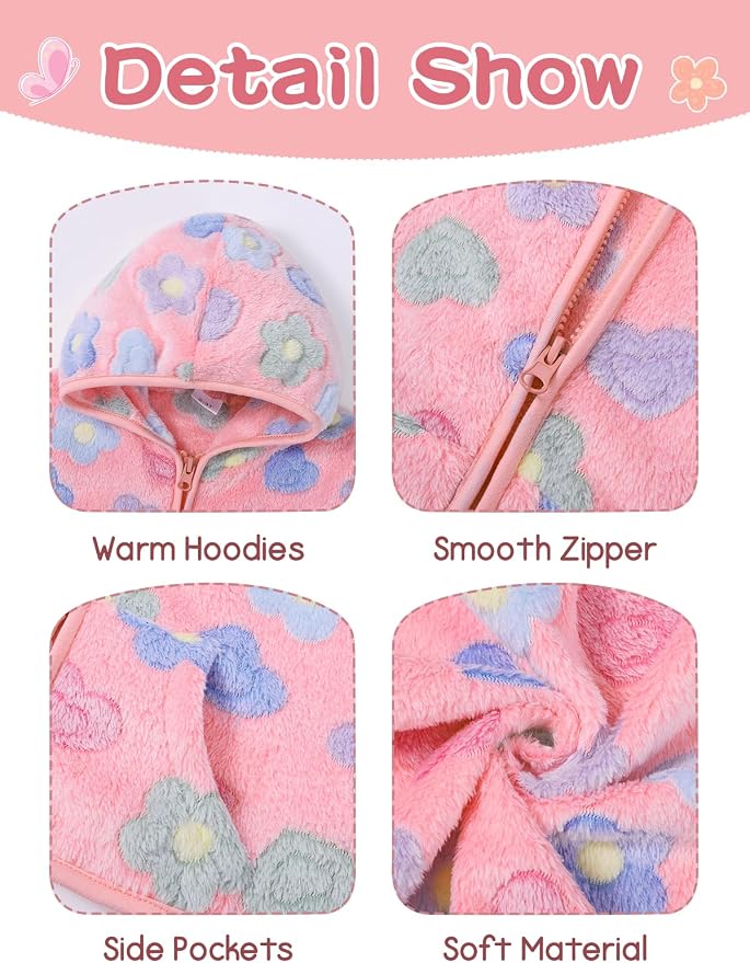 Toddler Baby Girl Fleece Jackets Fall Clothes Hooded Zip Fuzzy Coats - Image 6