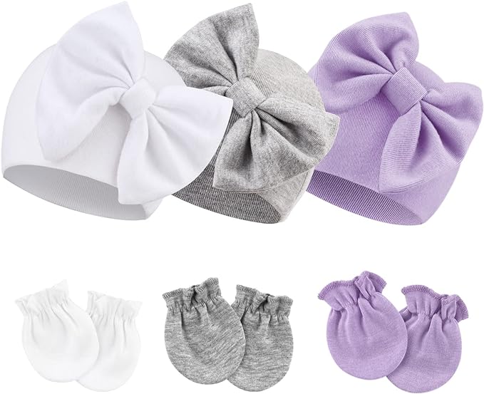 BQUBO Newborn Girls Hats Baby Hat and Mittens Set Infant Caps Bow Hospital by DRESHOW