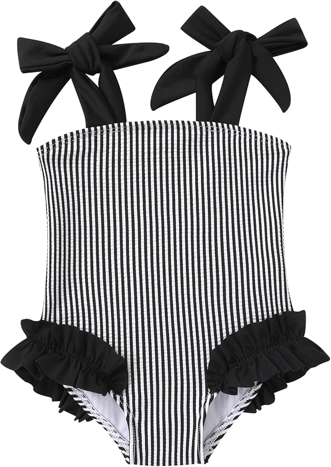 Happy Town Toddler Swimsuit Girl Solid Color Stripe One-Piece Baby Bathing Suits