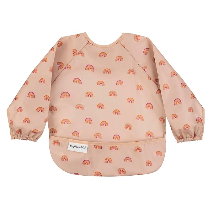 Tiny Twinkle Long Sleeve Bib for Babies & Toddlers – Waterproof Smock Bib for Eating – Machine Washable & Mess-Proof, Baby Feeding Essential & Shower Must-Have(Boho Rainbow, 2-4Y)