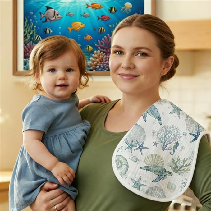 6 Pack Ocean Theme Baby Burp Cloths, 20x10 Contoured Burp Rags - Image 4