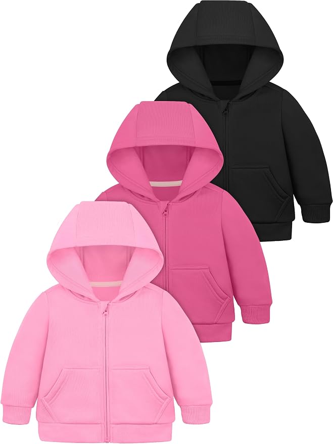 Cooraby 3 Pieces Baby and Toddler Girls Fleece Full-Zip Hoodies Lightweight by Cooraby