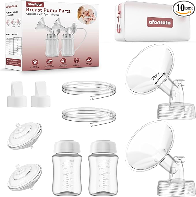 Pump Parts Compatible with Spectra S1/S2/9Plus Breastpump, Full Set Replacement Parts for Spectra Include 26mm Flange,Duckbill Valve,Backflow Protector,Tube,Bottle, Not Original Accessories