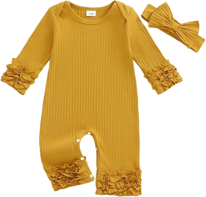 Newborn Baby Girl Clothes Jumpsuit Ruffle Romper Bodysuit Pants Headband by Ursobutegl