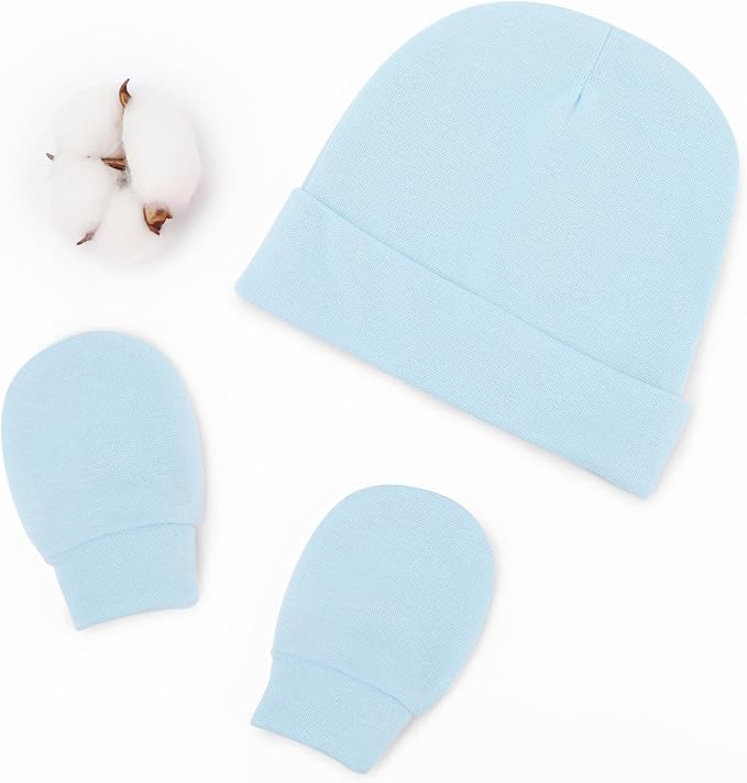 BQUBO Baby Hats and Mittens Infant Cotton Beanie Gloves No Scratch Set Newborn - Image 5
