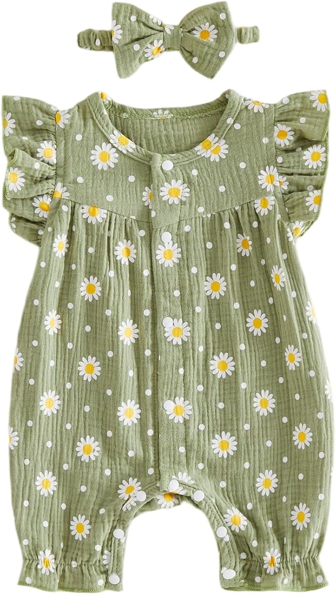 YINGISFITM Newborn Baby Girl Summer Clothes Short Sleeve Bubble Romper Bow by YINGISFITM