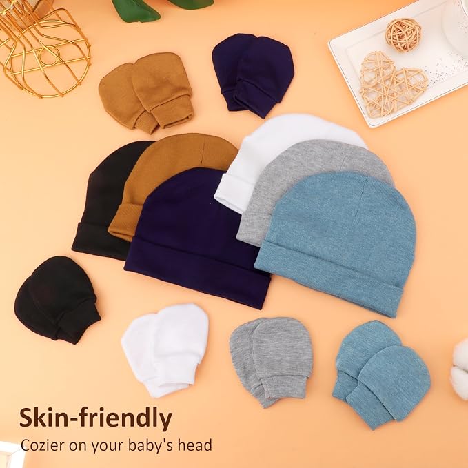 BQUBO Newborn Baby Hats Mittens Set Hospital Hat Beanie Infant Caps Baby Gloves - Image 4