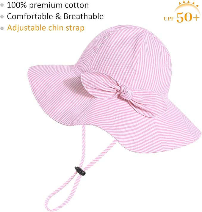 Baby Girl Sun Hat with UPF 50+ Outdoor Adjustable Beach Hat with Wide Brim Bucket Hats