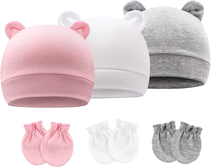 BQUBO Newborn Girls Hats Baby Hat and Mittens Set Infant Caps Bow Hospital by DRESHOW