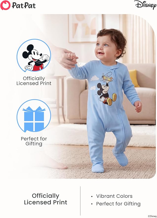 Disney Baby Boys Zip One-Piece Non-Slip Footie Romper - Image 3