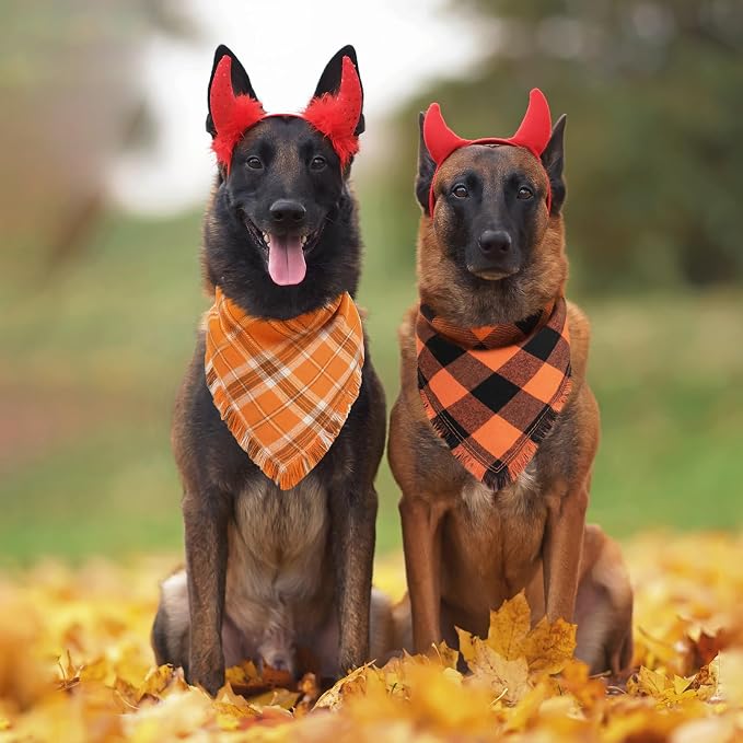 Kytely Dog Bandanas Fall Thankgiving XLarge 2Pack, Plaid Pet Scarf - Image 5