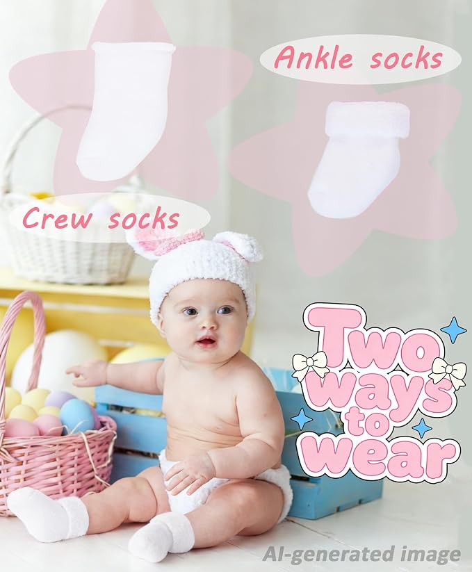 Newborn Socks 0-3 Months Preemie Infant Cotton Terry Ankle Socks 6 Pairs - Image 4