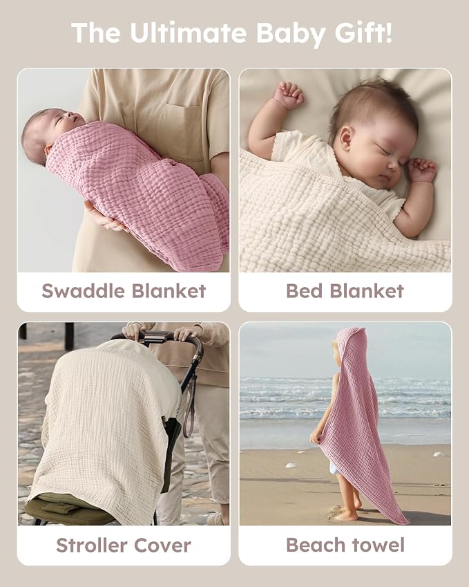 Yoofoss Hooded Baby Bath Towels 2 Pack 100% Muslin Organic Cotton - Image 6