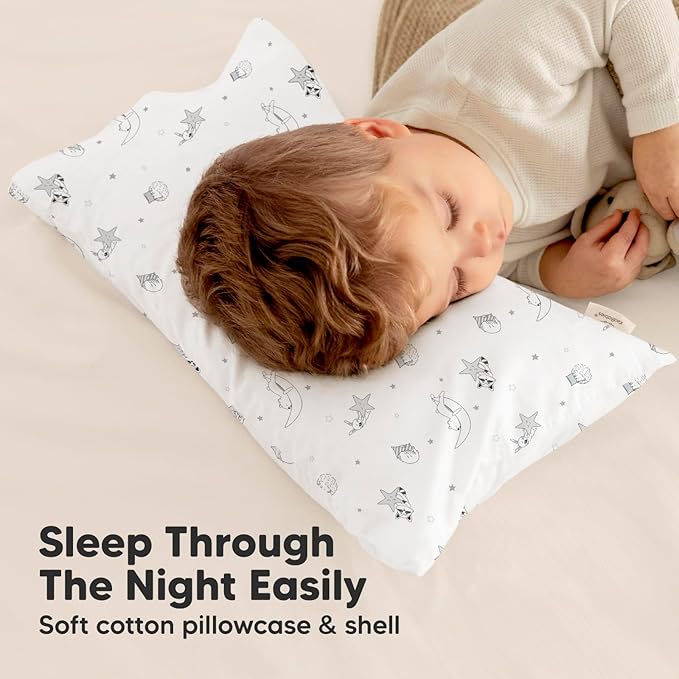 Toddler Pillow with Pillowcase - 10x18 My Little Dreamy Kids Travel Bed Pillows for Sleeping, Organic Cotton Small Pillowcase, Soft & Breathable, Machine Washable, Toddlers 2-5 Years Old (Slumber)