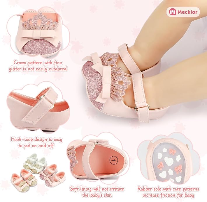 Meckior Infant Baby Girls Soft Sole Bowknot Princess Wedding Dress Mary Jane - Image 5