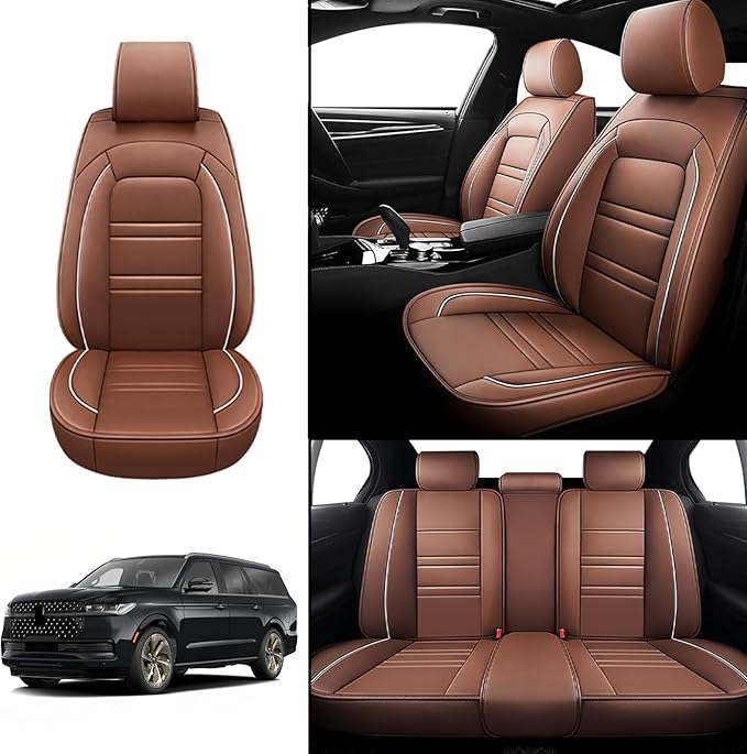Seat Covers for Lincoln Navigator 1998-2025 | 5-Seats Leather Seat Covers, Easy to Install Automotive Seat Covers Full Set (Full Set, Coffee)