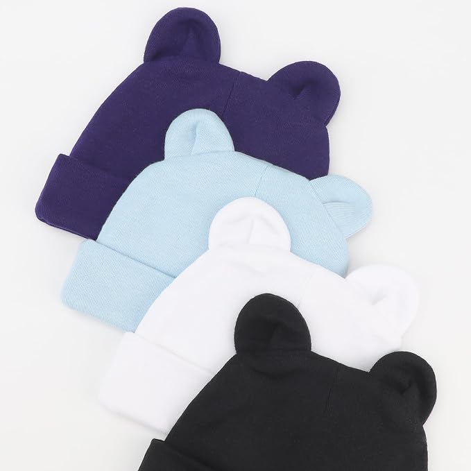 DRESHOW BQUBO 4 Pieces Baby Beanie Newborn Toddler Soft Cute Knit Hat Hospital - Image 4