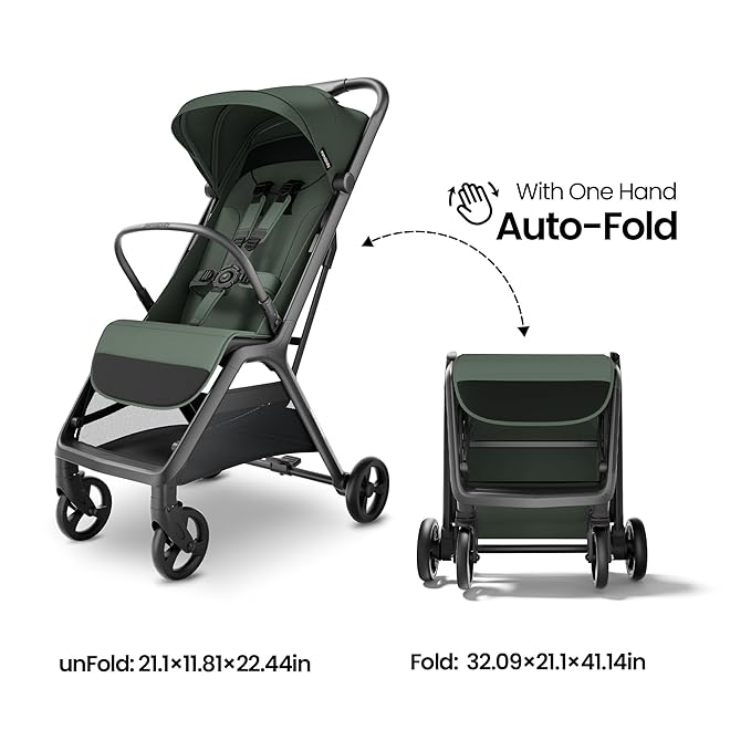 MAMA & BABY Packa Compact Travel Stroller – Lightweight, One-Hand Auto Folding, Portable & Lie-Flat Baby Stroller, Newborns and Toddlers Stroller with UPF 50+ Canopy & Mesh Ventilation