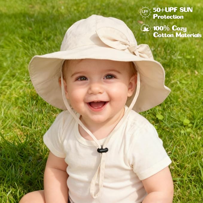 Baby Girl Sun Hat with UPF 50+ Outdoor Adjustable Beach Hat with Wide Brim - Image 5