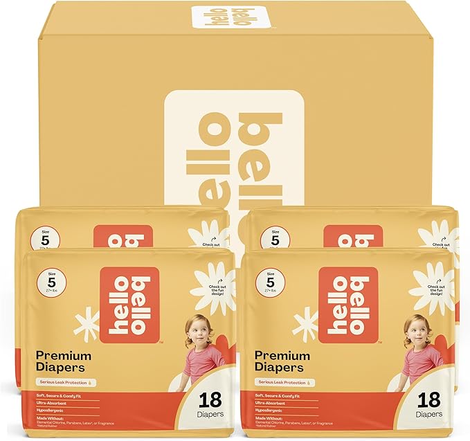 Hello Bello Premium Diapers, Size 5 (27+ lbs) Surprise Pack for Boys - 72 Count, Hypoallergenic with Soft, Cloth-Like Feel - Assorted Boy & Gender Neutral Patterns