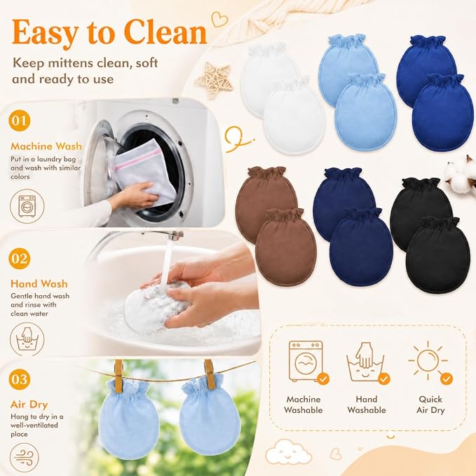 Syhood 6 Pairs Newborn Baby Mittens Cotton No Scratch Infant Gloves Elastic - Image 6