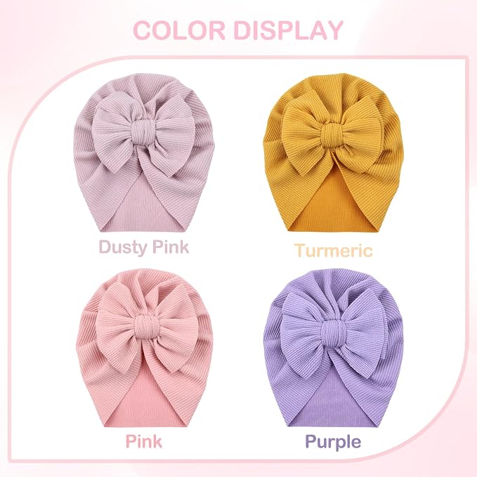Cinaci 4 Pieces Baby Girls Turban Hats - Image 3