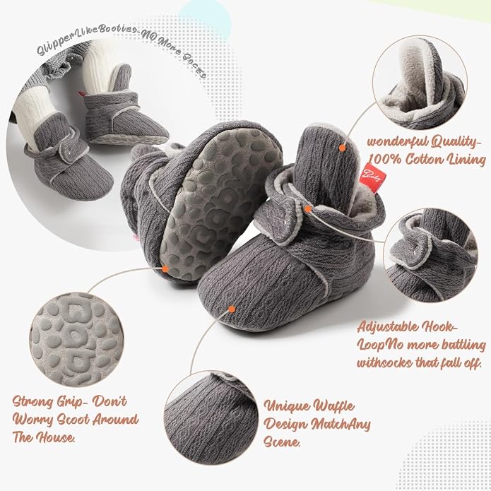 Infant Baby Boys Girls Cozy Fleece Booties Stay on Slippers Non Slip Soft - Image 5