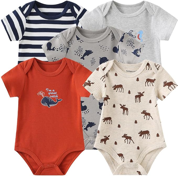 Kiddiezoom Newborn Baby Unisex Cotton One-Piece Bodysuits Baby Gift 5-Pack Baby by Kiddiezoom