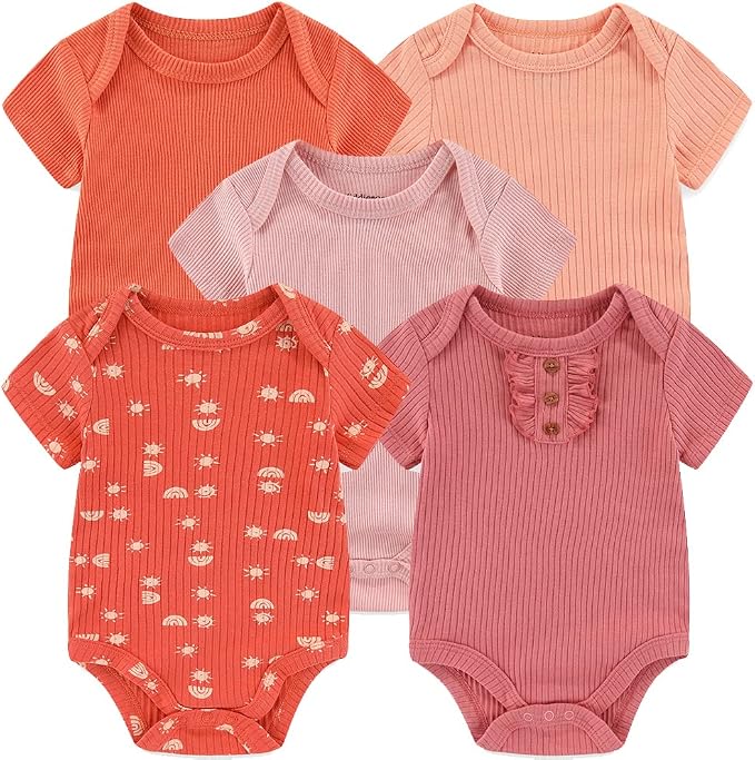 Kiddiezoom Newborn Baby Unisex Cotton One-Piece Bodysuits Baby Gift 5-Pack Baby by Kiddiezoom