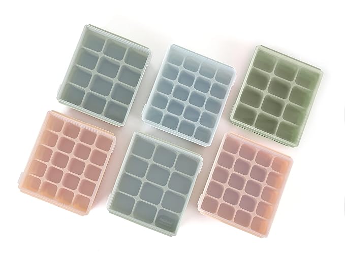 Baby Food Storage Silicone Cubes with Clip-On Lid Freezer Tray Baby Food Soups Purees Ice Easy and Safe Design Made in Korea (20, Ocean Blue)