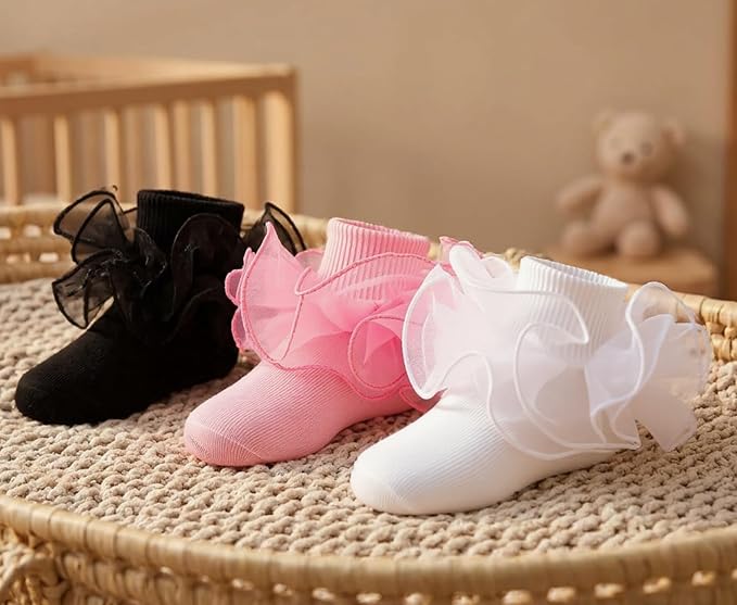 Baby Girl Ruffle Socks Cute Infant Lace Frilly Fancy Dress Socks - Image 2