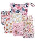 babygoal Cloth Diaper Covers 6 Pack with Wet Bag for Fitted Diapers and Prefolds with Double Gussets, Adjustable and Reusable for Baby Girls 6DCF15-B