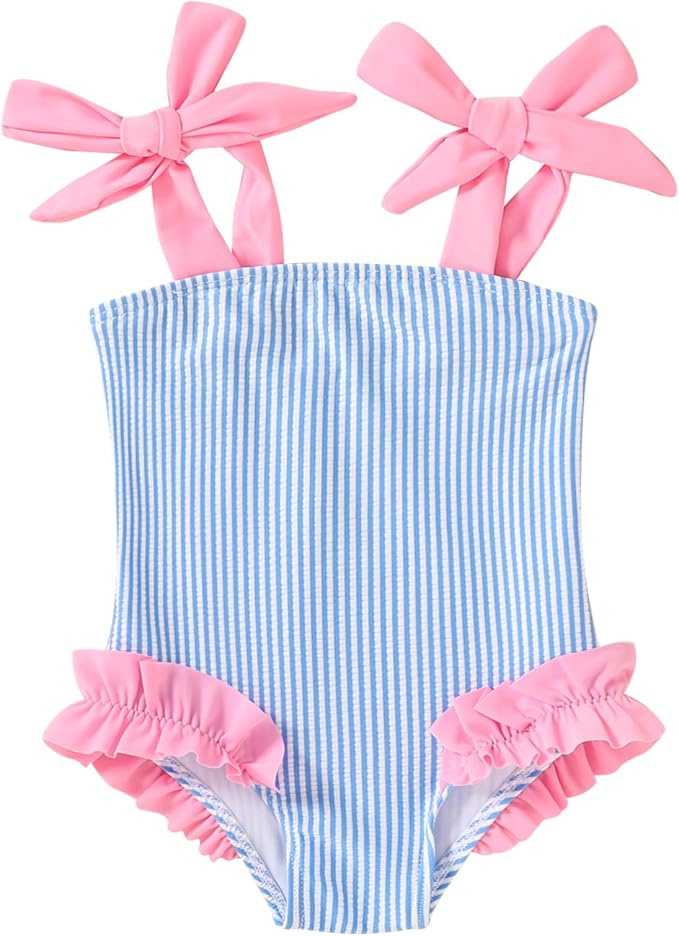 Happy Town Toddler Swimsuit Girl Solid Color Stripe One-Piece Baby Bathing Suits