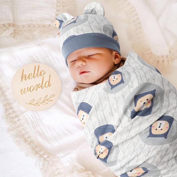 DRESHOW BQUBO Cotton Baby Swaddle Hat Set Newborn Infant Receiving Blankets - Image 2