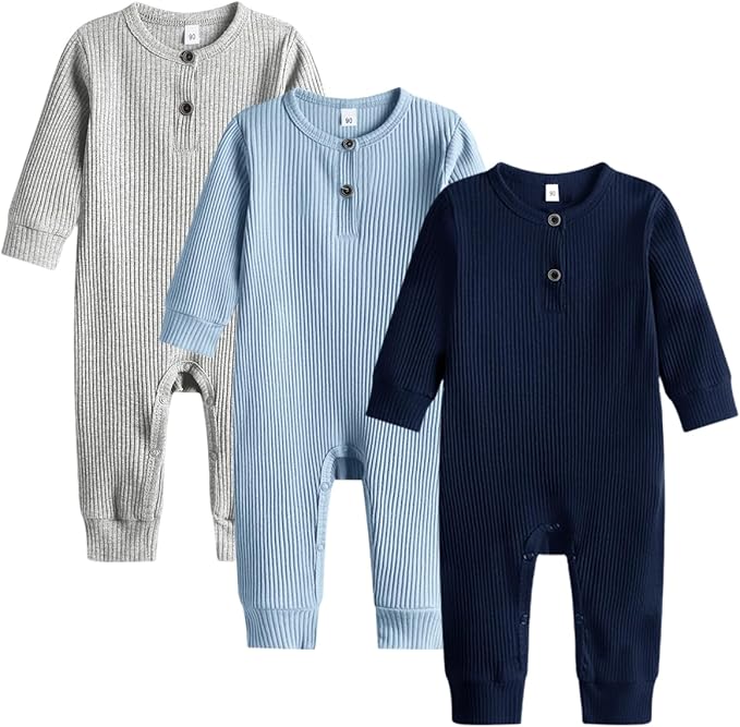 Bafeicao Baby Boy Girl 2/3 Pack Solid Romper Ribbed Short/Long Sleeve | by Bafeicao