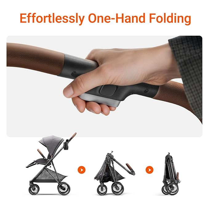 MAMAZING Air Lux Baby Stroller with Carbon Fiber Frame, One-Hand Fold & Reversible Seat, Magnetic 5-Pt Harness, Car Seat Adapter, 15.8lbs, Cinder