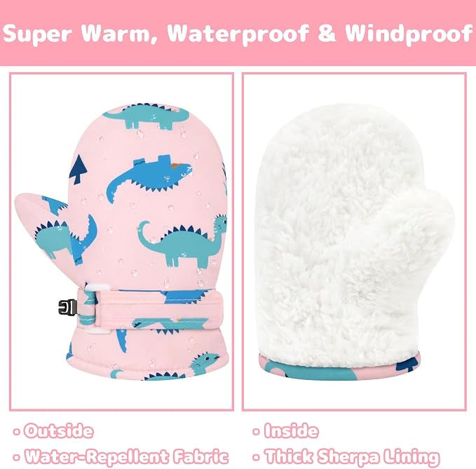 Olreco Baby Toddler Mittens Waterproof Infant Baby Winter Mittens Toddler Snow - Image 2