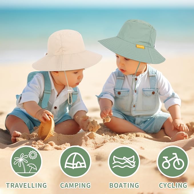 Baby Sun Hat Kids Summer Sun Protection Toddler Bucket Hat Wide Brim Adjustable - Image 2