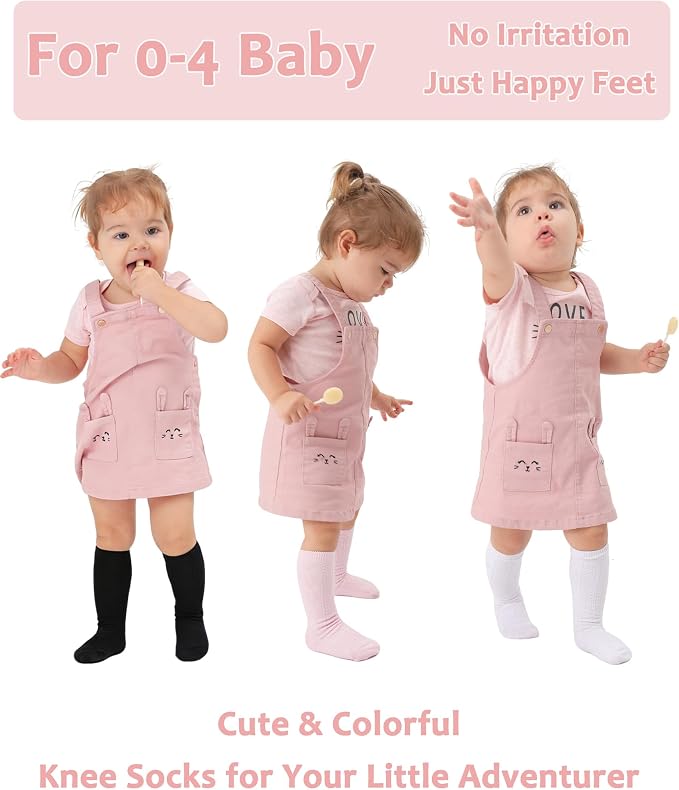 Baby Knee High Socks Soft Seamless Cotton Long Stockings - Image 6