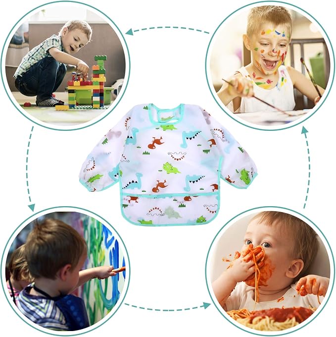Accmor 4 Pack Long Sleeve Bibs, Baby Smock Waterproof Full Sleeved Bib - Image 6