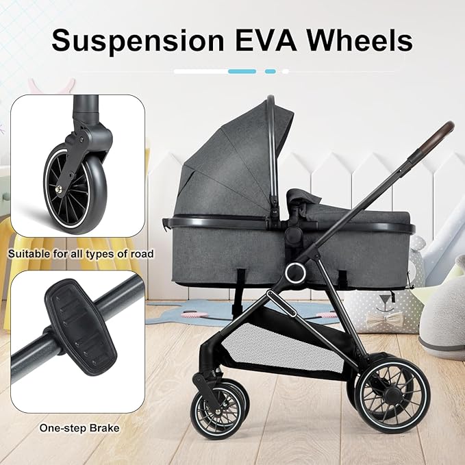 ANNA QUEEN 2 in 1 Baby Stroller,Folding High Landscape Infant Stroller,Reversible Pram, Convertible Pushchair for Infants and Newborns 0-36 Months