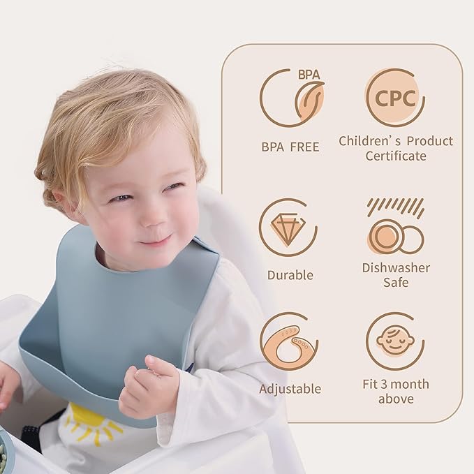 Moonkie Silicone Baby Bibs Set Of 2 | BPA Free Waterproof | Soft Flexible Adjustable Silicone Bibs for Babies & Toddlers(Blush/Muted)
