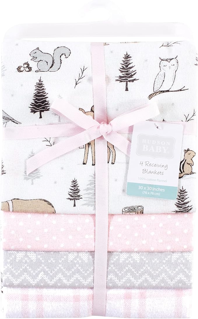 Hudson Baby Unisex Baby Cotton Flannel Receiving Blankets, Winter Forest - Image 2