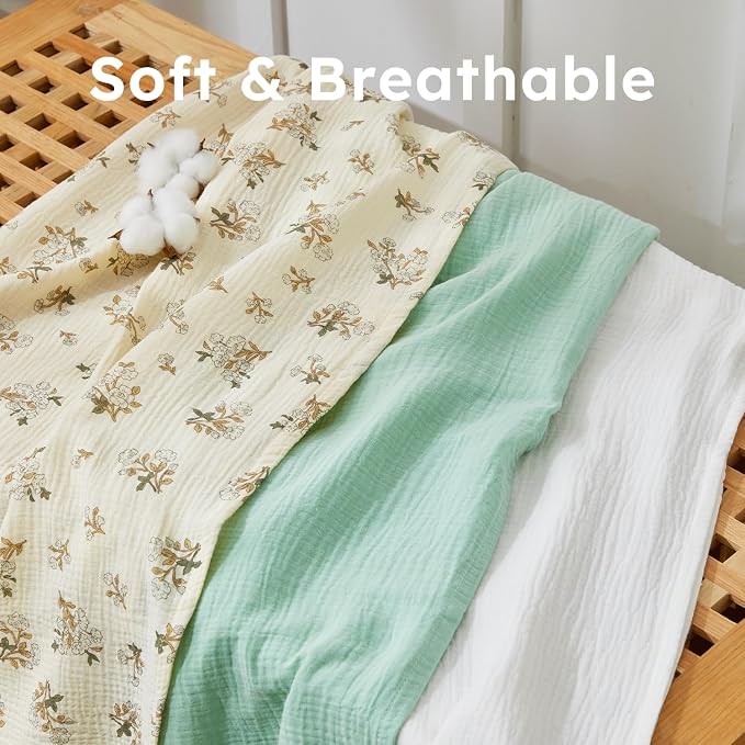 5 Pack Muslin Swaddle Blankets & Baby Burp Cloths, Soft & Breathable Cotton - Image 2