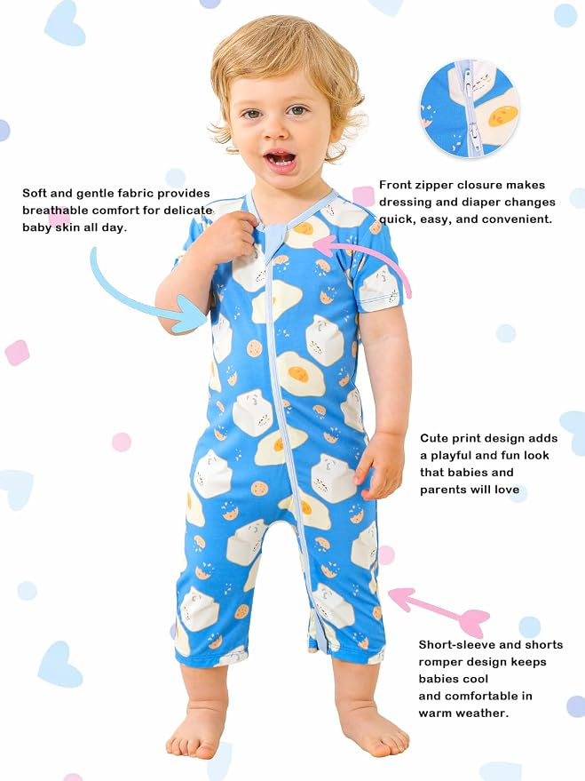 GUISBY Baby Rayon of Bamboo Short Sleeve Footless Zipper Romper 2 Pack | Soft - Image 2
