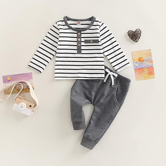 Toddler Baby Boy Clothes Solid Color Long Sleeve Crewneck Sweatshirt Top Casual Pants Set 2Pcs Fall Winter Outfits