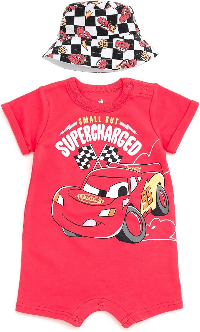 Disney Baby Boys' 2-Piece Romper and Bucket Hat Set Newborn to Infant by Disney