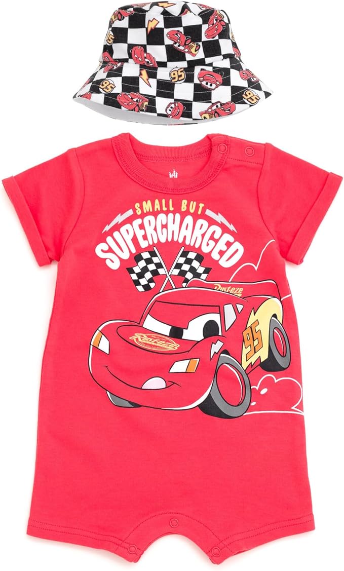 Disney Baby Boys' 2-Piece Romper and Bucket Hat Set Newborn to Infant by Disney